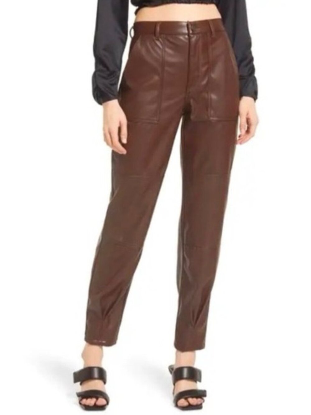 OPEN EDIT by Nordstrom Solid Brown Faux Leather High Rise Ankle Pants Medium